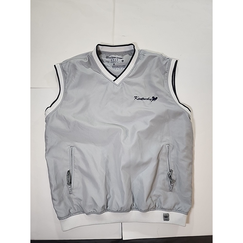 American Crown‎ Golf Vest Sz Med Gray Kentucky Derby Windbreaker Sleeveless